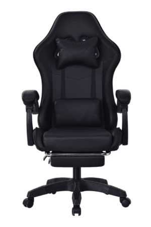 Silla gamer color negro, con esponja reforzada, reposa pies y soporte de 150 kilogramos