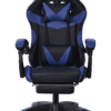 Silla gamer color negro y azul, con esponja reforzada, reposa pies y soporte de 150 kilogramos