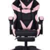 Silla gamer color negro y rosado, con esponja reforzada, reposa pies y soporte de 150 kilogramos