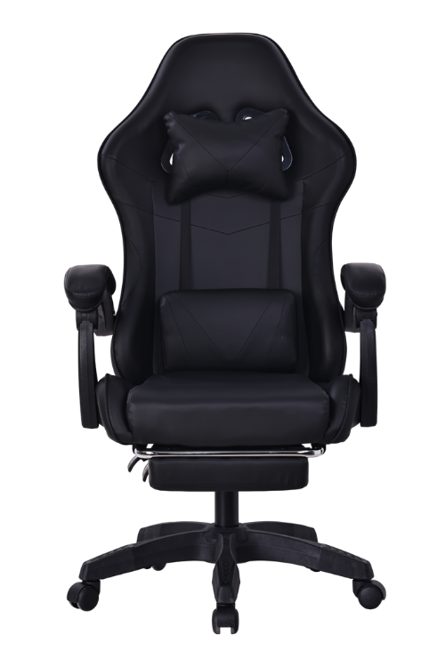 Silla gamer color negro, con esponja reforzada, reposa pies y soporte de 150 kilogramos
