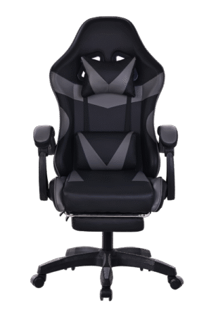 Silla gamer color negro y gris, con esponja reforzada, reposa pies y soporte de 150 kilogramos