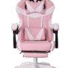 Silla gamer color blanco y rosado, con esponja reforzada, reposa pies y soporte de 150 kilogramos