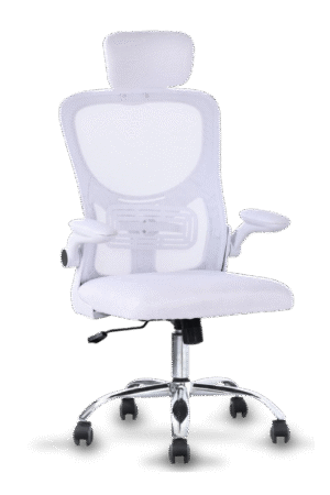 Silla ejecutiva LESLIE color blanco, con cabecera regulable, brazos abatibles y soporte de 110 kilogramos