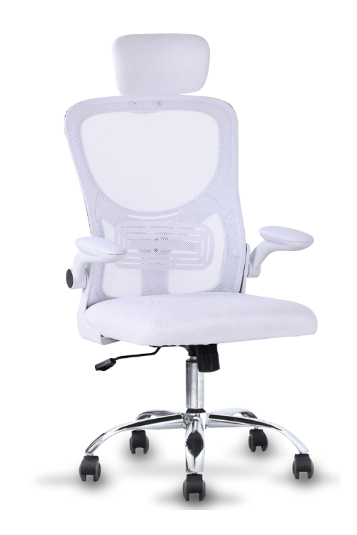 Silla ejecutiva LESLIE color blanco, con cabecera regulable, brazos abatibles y soporte de 110 kilogramos