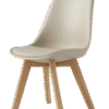 Silla TULIP color café claro, con asiento ergonómico de plástico y patas de madera