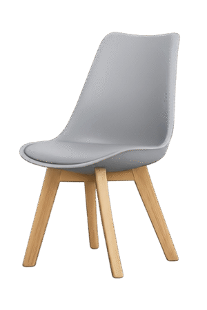 Silla TULIP color gris, con asiento ergonómico de plástico y patas de madera