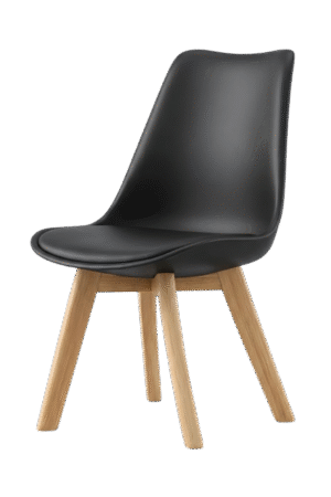 Silla TULIP color negro, con asiento ergonómico de plástico y patas de madera
